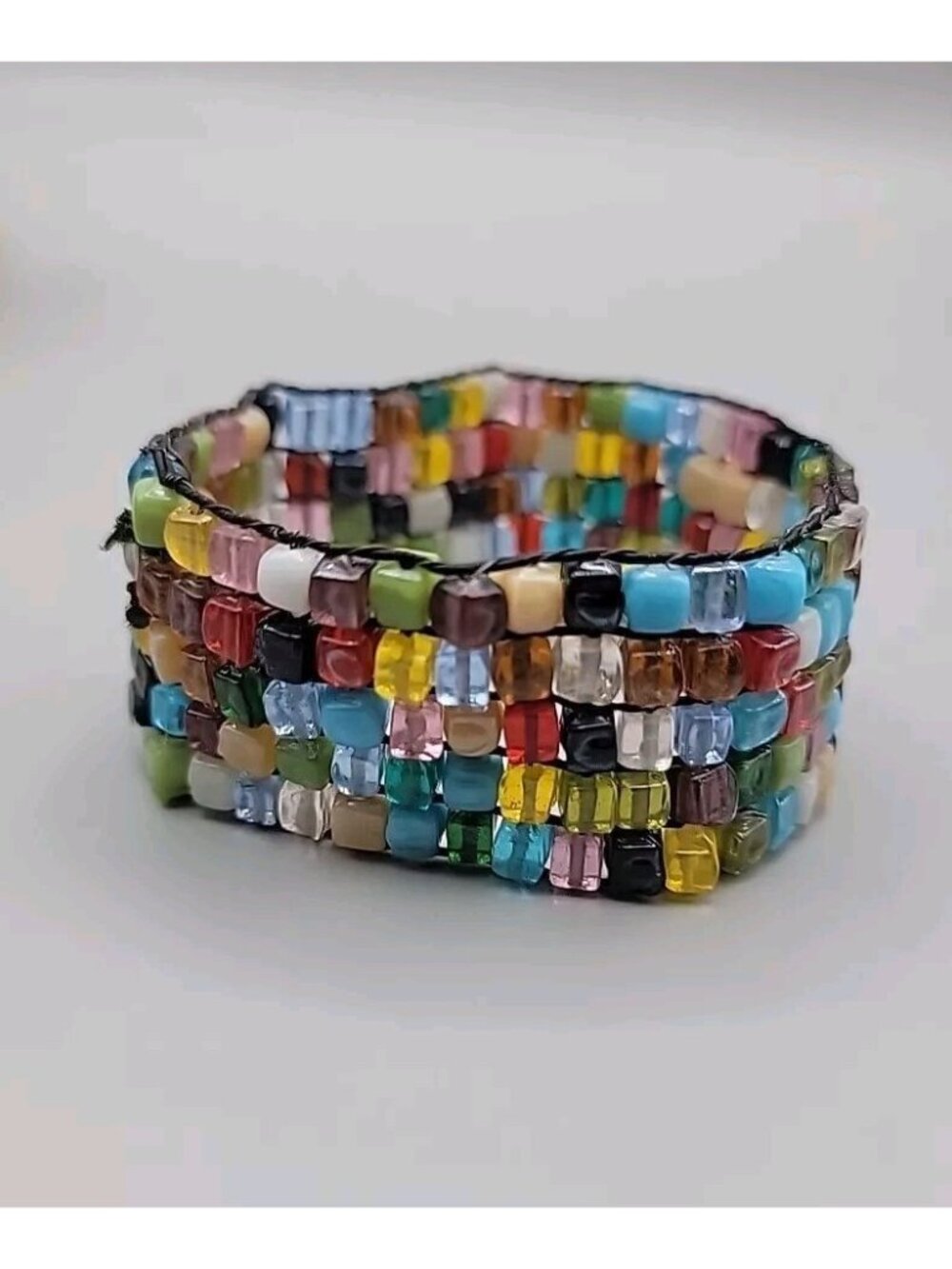 Multi Semi-Precious Gem Stone Glass Mosiac Stretch Bracelet Up To 8" Rough Cut - Picture 7 of 8